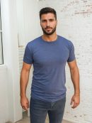 plava muška bodi majica sa okruglim izrezom slim fit premium pamuk