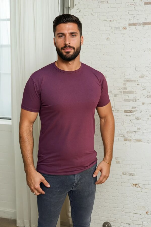tamno bordo muška bodi majica sa okruglim izrezom slim fit premium pamuk