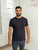 Crna muška bodi majica sa okruglim izrezom slim fit kratki rukav