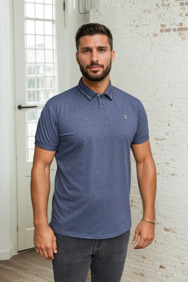 plava melirana muška polo majica osnovna varijanta dinamični efekt, plava melirana polo majica za štampu
