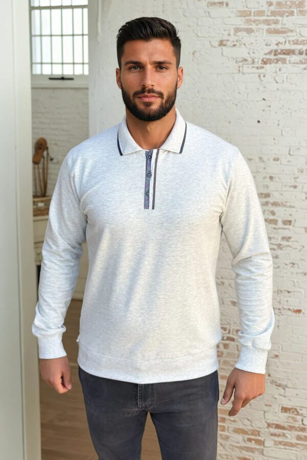 kar melanž polo dukserica tamno sivi paspuli tekstura kockice Muška Polo dukserica sa suptilnim detaljima