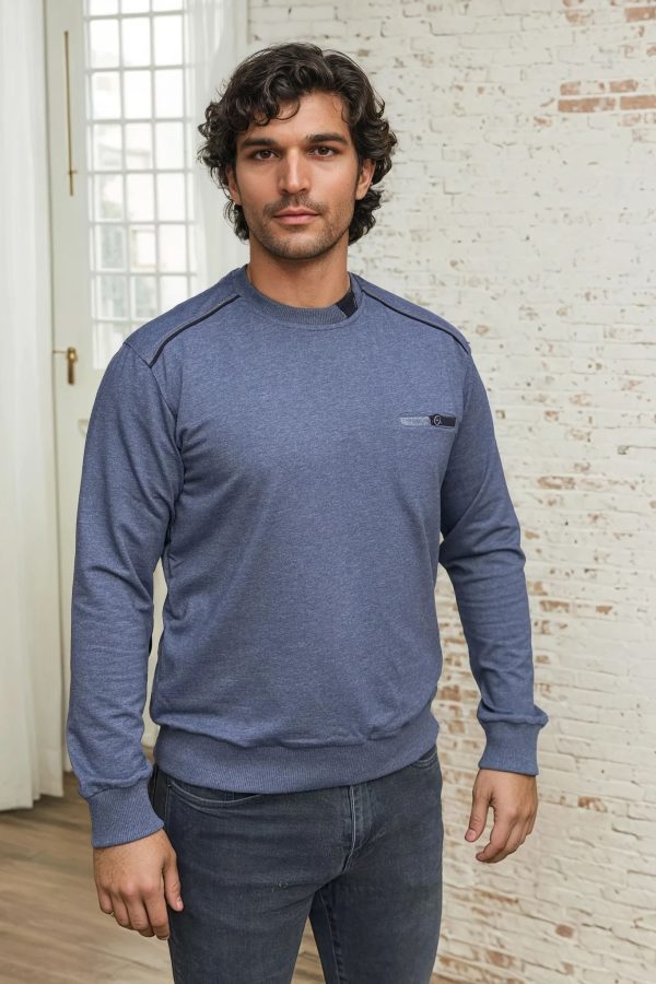 plava melirana dukserica teget paspule dukserica sa okruglim izrezom regular fit