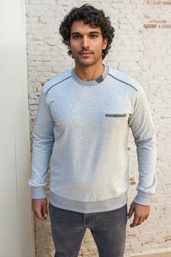 svetlo siva dukserica tamno sivi paspuli dukserica sa okruglim izrezom regular fit