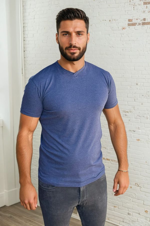 plava muška bodi majica sa V izrezom premium pamučni materijal