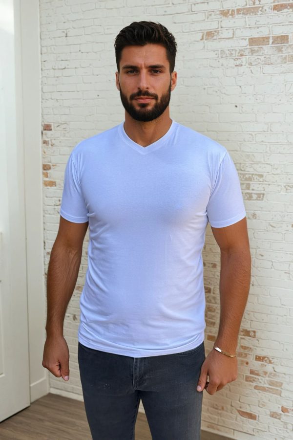 bela muška bodi majica sa V izrezom - moderni urbani stil