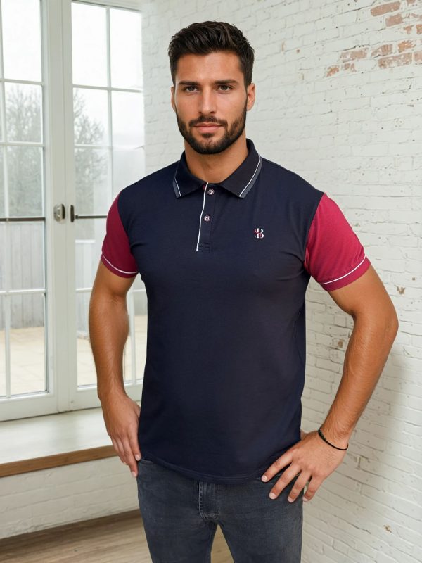 kombinovana polo majica teget polo majica bordo rukavi bele paspule regular fit