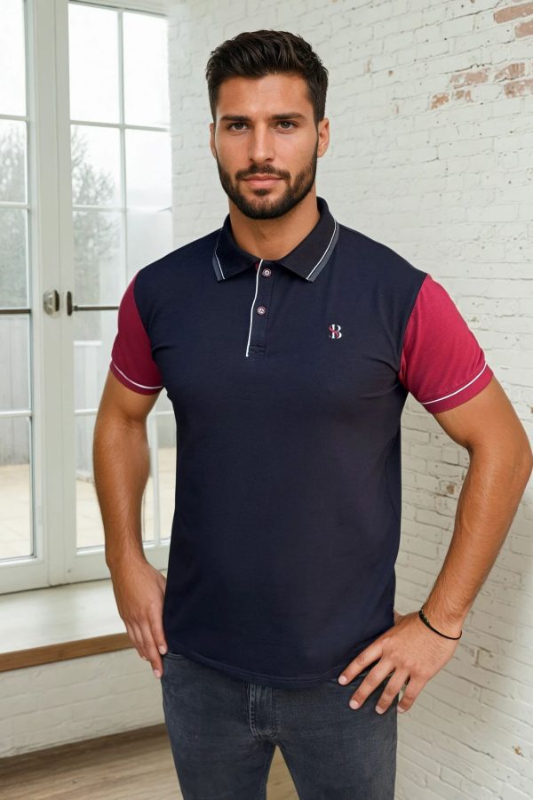 kombinovana polo majica teget polo majica bordo rukavi bele paspule regular fit